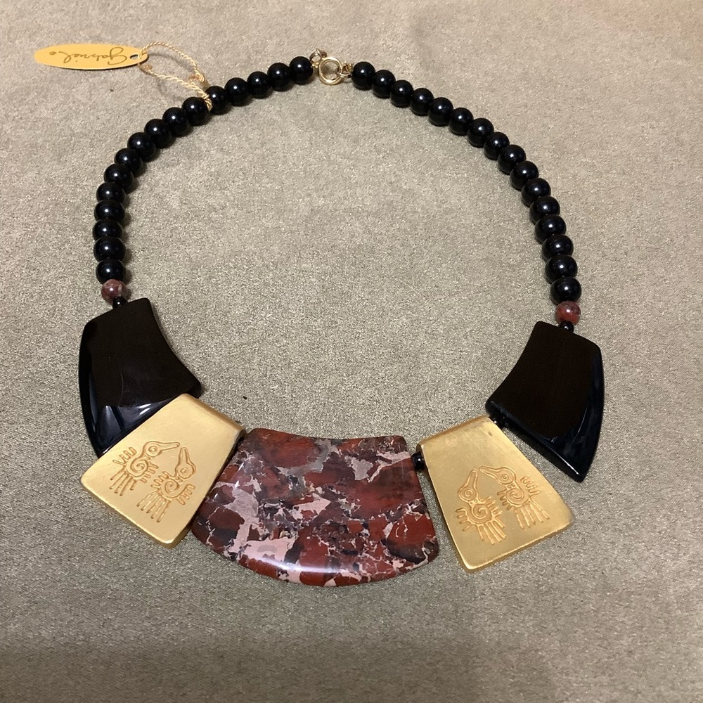 Vintage Rare Piece Gabriel Hand carved Malachite Minoan Necklace